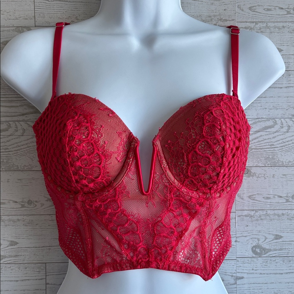 Victorias Secret‎ Red Lace Bustier Top Cami Bra 34 C corset